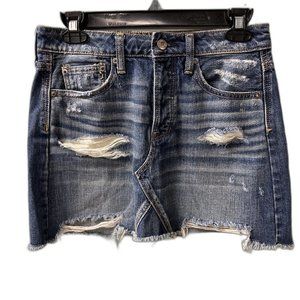 American Eagle‎ Hi-Rise Festival Mini Jean Skirt Distressed Size 2
